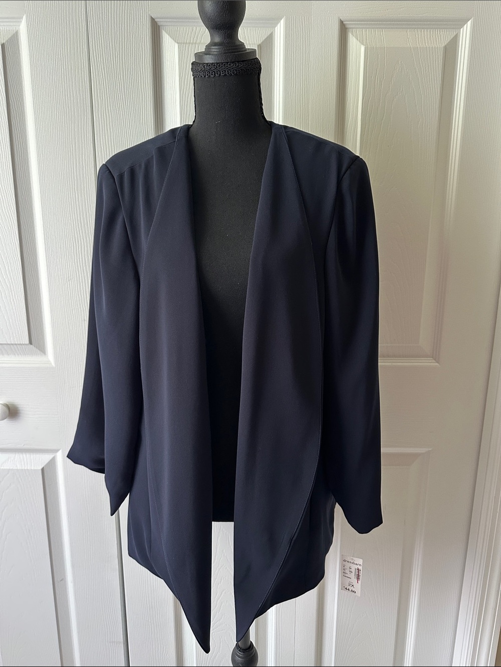 dressbarn Navy Draped Open-Front Blazer